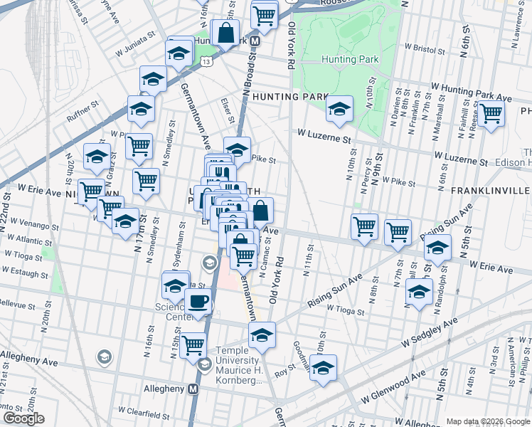 map of restaurants, bars, coffee shops, grocery stores, and more near 1230 West Airdrie Street in Philadelphia