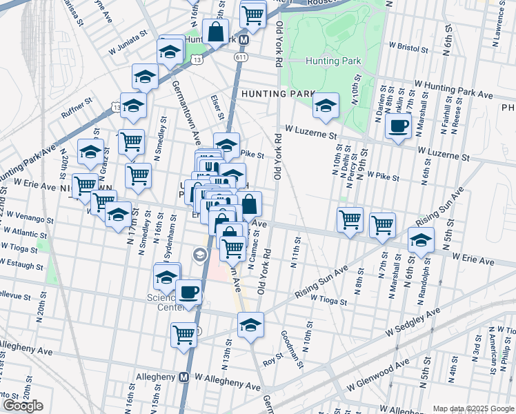 map of restaurants, bars, coffee shops, grocery stores, and more near 1230 West Airdrie Street in Philadelphia