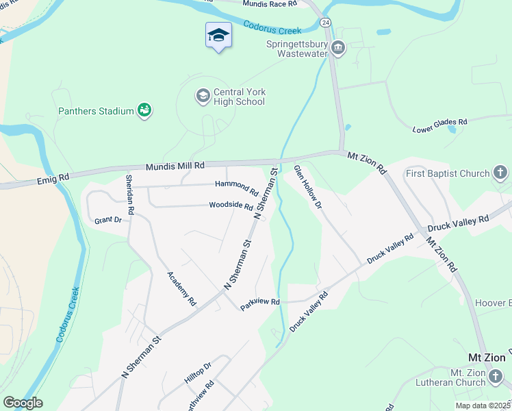 map of restaurants, bars, coffee shops, grocery stores, and more near 725 Woodside Road in York