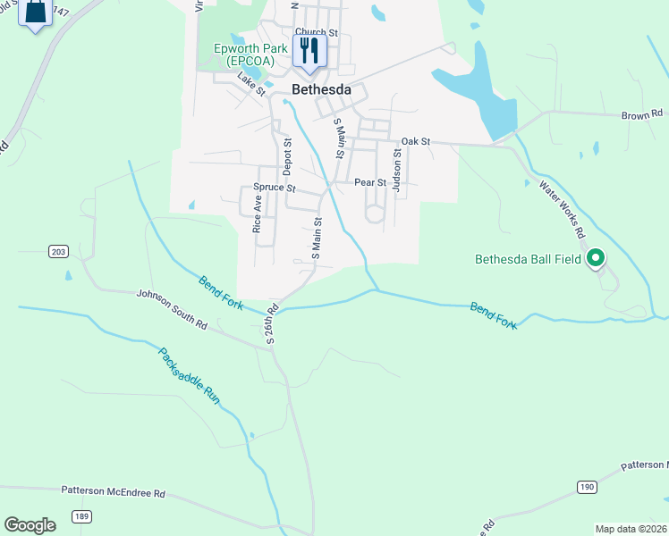 map of restaurants, bars, coffee shops, grocery stores, and more near 430 South Main Street in Bethesda