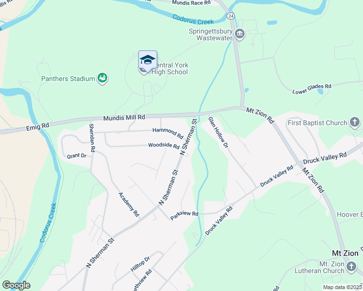 map of restaurants, bars, coffee shops, grocery stores, and more near 725 Woodside Road in York