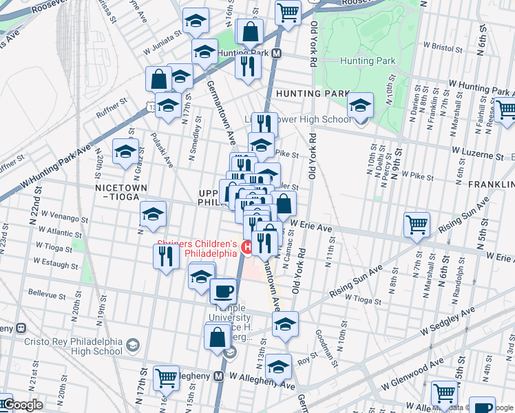 map of restaurants, bars, coffee shops, grocery stores, and more near in Philadelphia