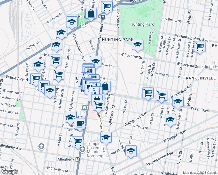 map of restaurants, bars, coffee shops, grocery stores, and more near 1228 West Airdrie Street in Philadelphia