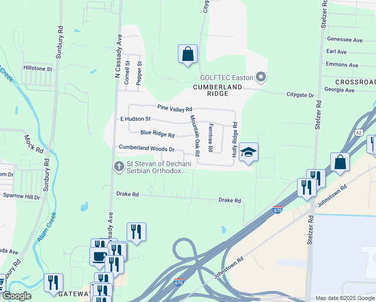 map of restaurants, bars, coffee shops, grocery stores, and more near 1866 Passage Lane in Columbus