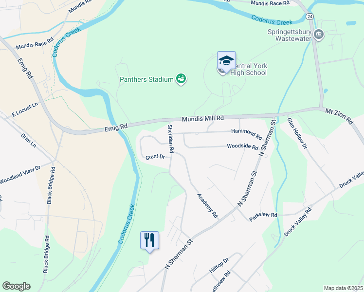 map of restaurants, bars, coffee shops, grocery stores, and more near 560 Woodside Road in York