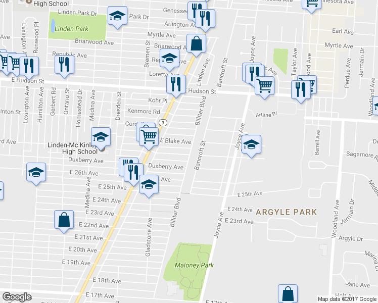 map of restaurants, bars, coffee shops, grocery stores, and more near 1590 East Maynard Avenue in Columbus