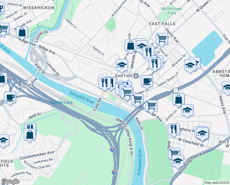 map of restaurants, bars, coffee shops, grocery stores, and more near 3728 Stanton Street in Philadelphia