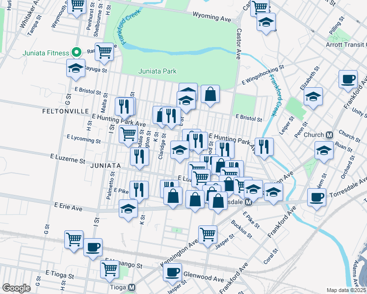 map of restaurants, bars, coffee shops, grocery stores, and more near 4122 Dungan Street in Philadelphia