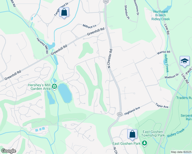 map of restaurants, bars, coffee shops, grocery stores, and more near 100 Ashton Way in West Chester