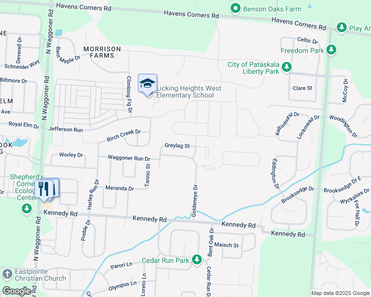 map of restaurants, bars, coffee shops, grocery stores, and more near 8699 Greylag Street in Blacklick