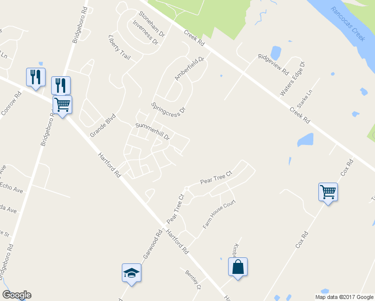map of restaurants, bars, coffee shops, grocery stores, and more near 195 Wildflower Place in Delran