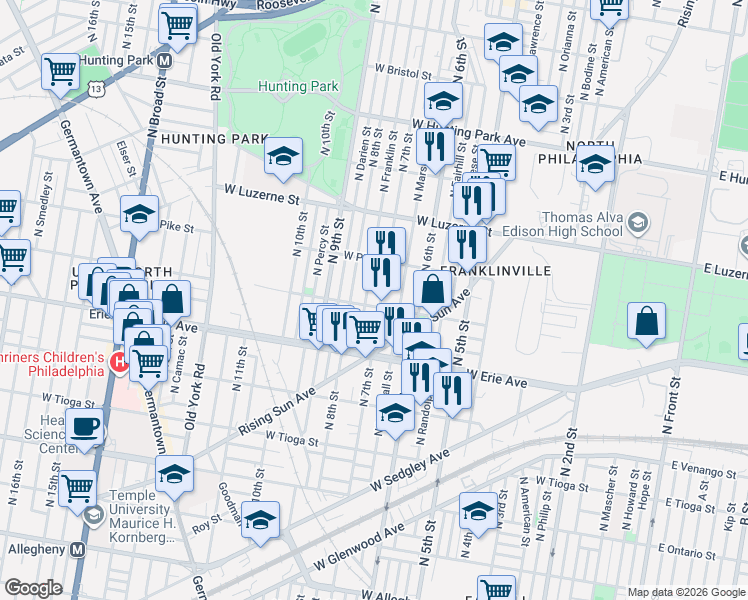 map of restaurants, bars, coffee shops, grocery stores, and more near in Philadelphia