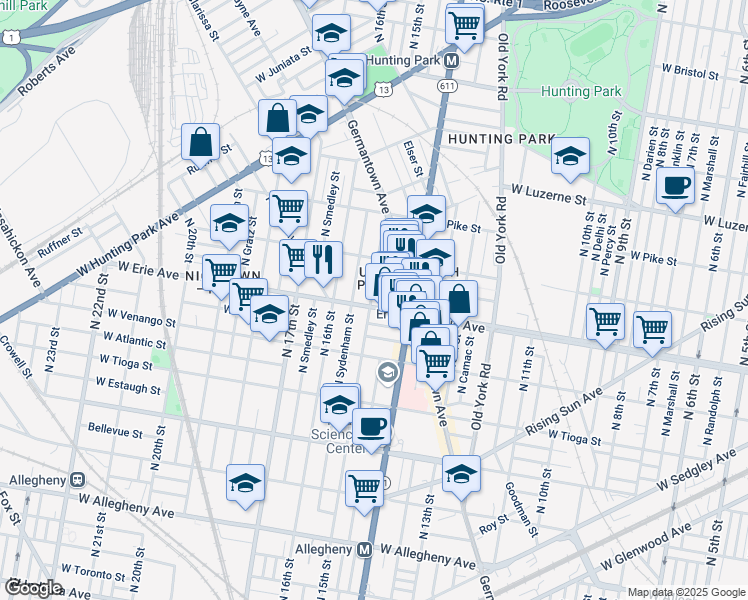map of restaurants, bars, coffee shops, grocery stores, and more near in Philadelphia