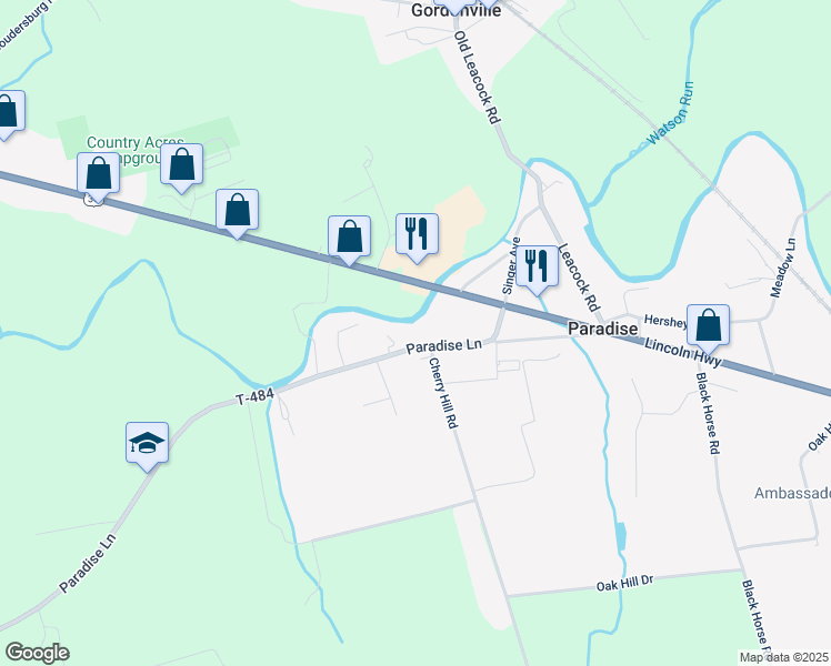 map of restaurants, bars, coffee shops, grocery stores, and more near 55 Paradise Ln in Paradise