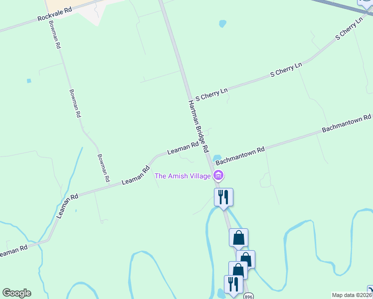 map of restaurants, bars, coffee shops, grocery stores, and more near 2476 Leaman Road in Ronks