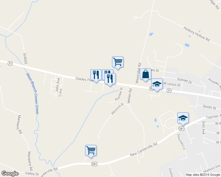 map of restaurants, bars, coffee shops, grocery stores, and more near 4185 Glades Pike in Somerset