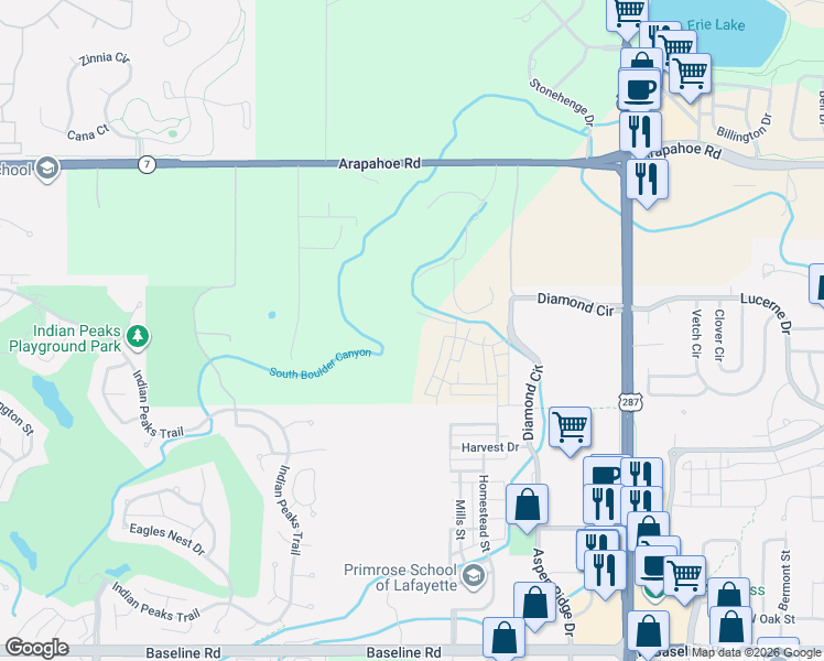 map of restaurants, bars, coffee shops, grocery stores, and more near 1636 Benjamin Lane in Lafayette