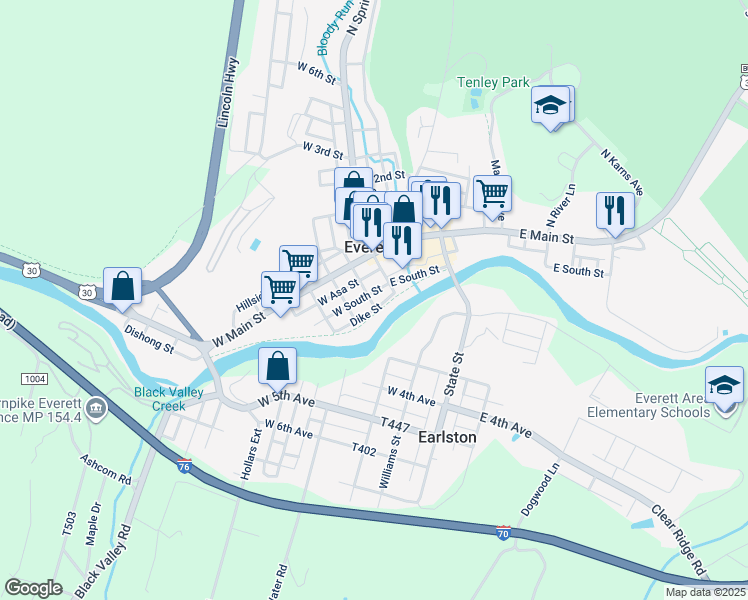 map of restaurants, bars, coffee shops, grocery stores, and more near 98 West South Street in Everett