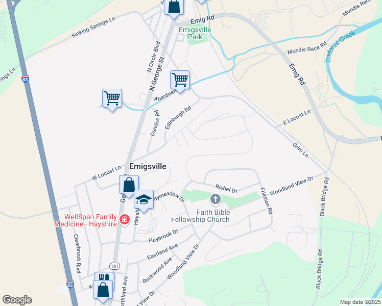 map of restaurants, bars, coffee shops, grocery stores, and more near 672 Rishel Drive in York
