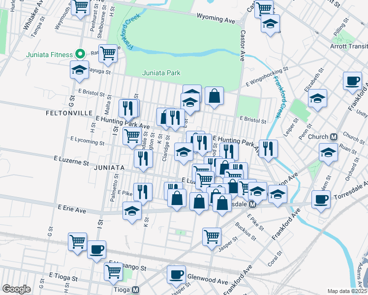 map of restaurants, bars, coffee shops, grocery stores, and more near 4114 Dungan Street in Philadelphia