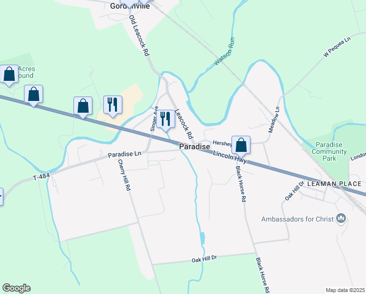 map of restaurants, bars, coffee shops, grocery stores, and more near 10 Paradise Lane in Paradise