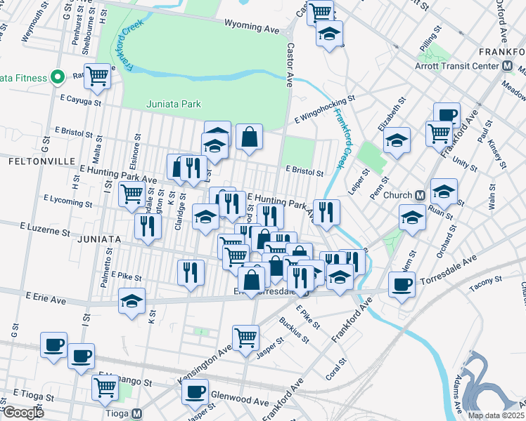 map of restaurants, bars, coffee shops, grocery stores, and more near 4149 Markland Street in Philadelphia