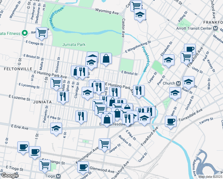 map of restaurants, bars, coffee shops, grocery stores, and more near 4149 Markland Street in Philadelphia