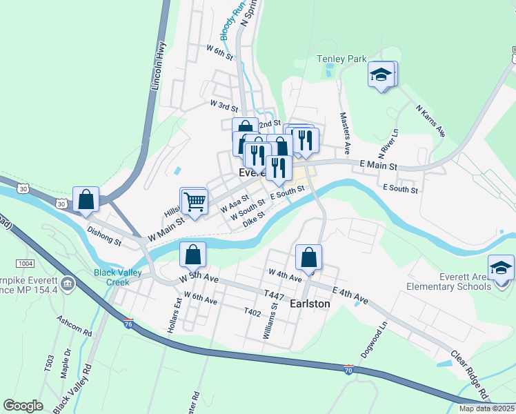 map of restaurants, bars, coffee shops, grocery stores, and more near 98 West South Street in Everett