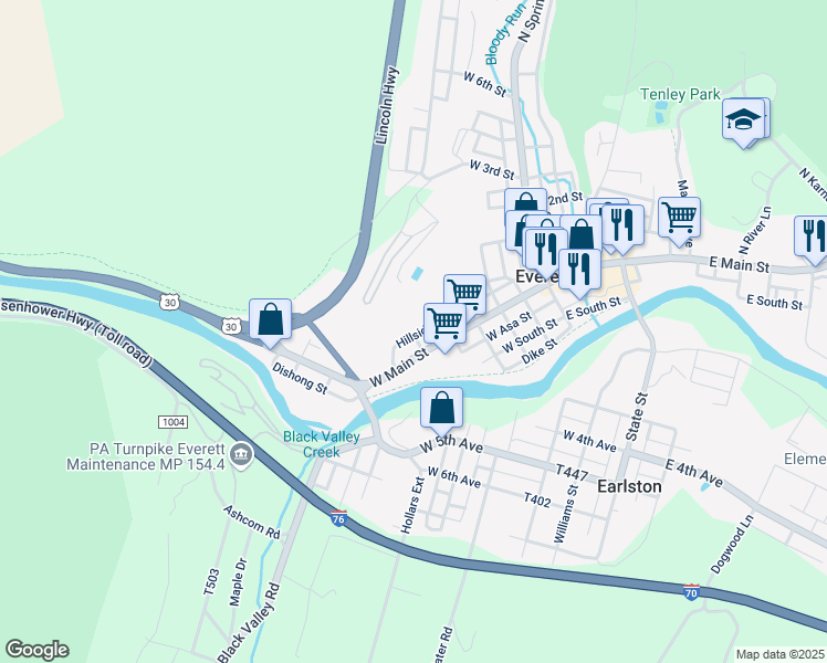 map of restaurants, bars, coffee shops, grocery stores, and more near 255 Hillside Street in Everett