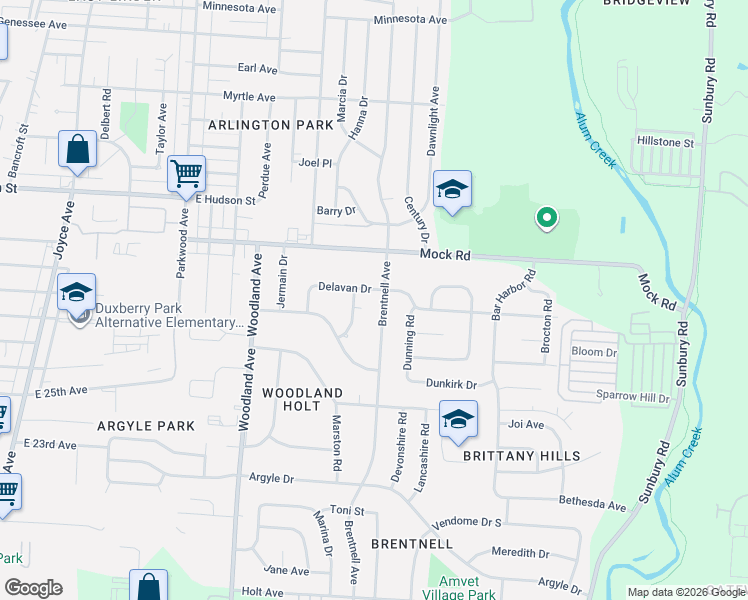 map of restaurants, bars, coffee shops, grocery stores, and more near 1991 Brentnell Avenue in Columbus