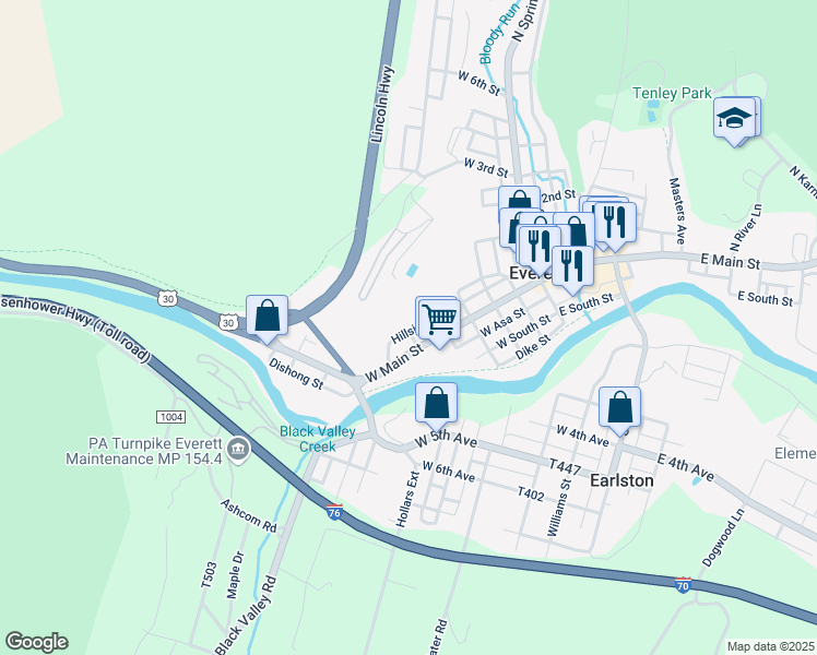 map of restaurants, bars, coffee shops, grocery stores, and more near 255 Hillside Street in Everett