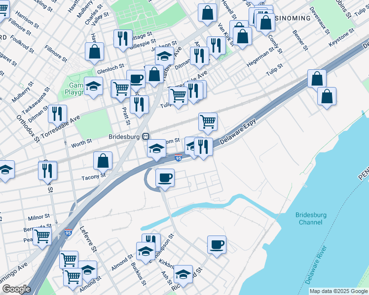 map of restaurants, bars, coffee shops, grocery stores, and more near 2263 Kennedy Street in Philadelphia