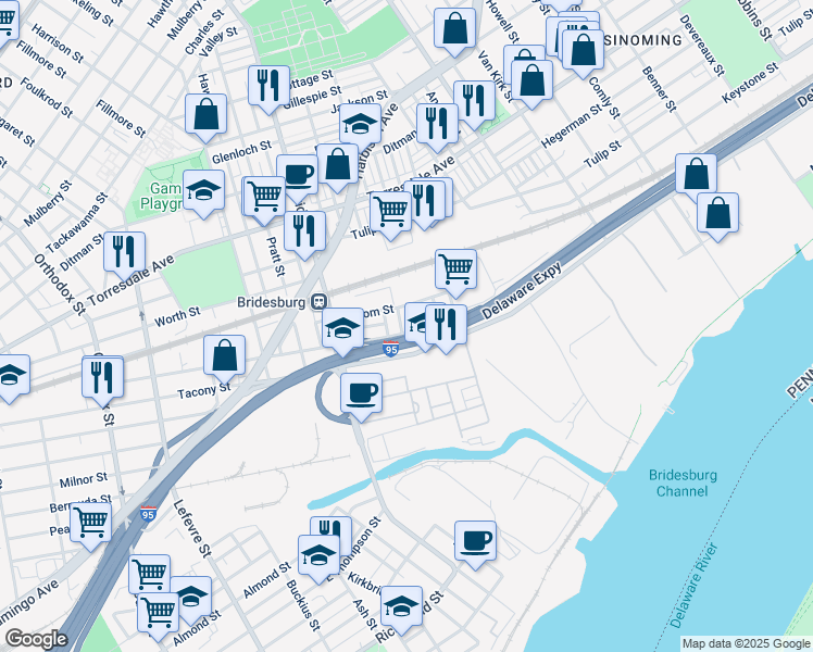 map of restaurants, bars, coffee shops, grocery stores, and more near 2263 Kennedy Street in Philadelphia