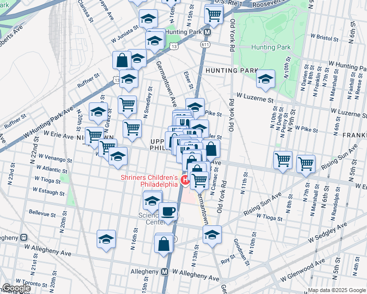 map of restaurants, bars, coffee shops, grocery stores, and more near 3716 North Broad Street in Philadelphia