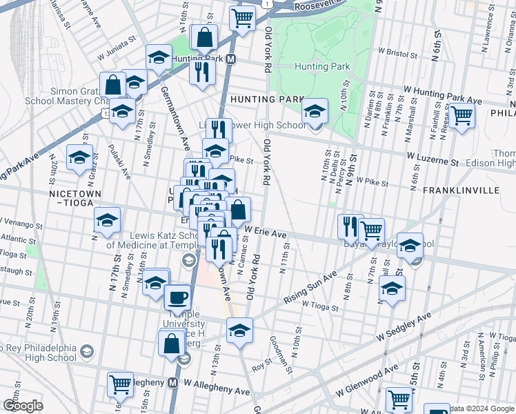 map of restaurants, bars, coffee shops, grocery stores, and more near 1211 West Airdrie Street in Philadelphia
