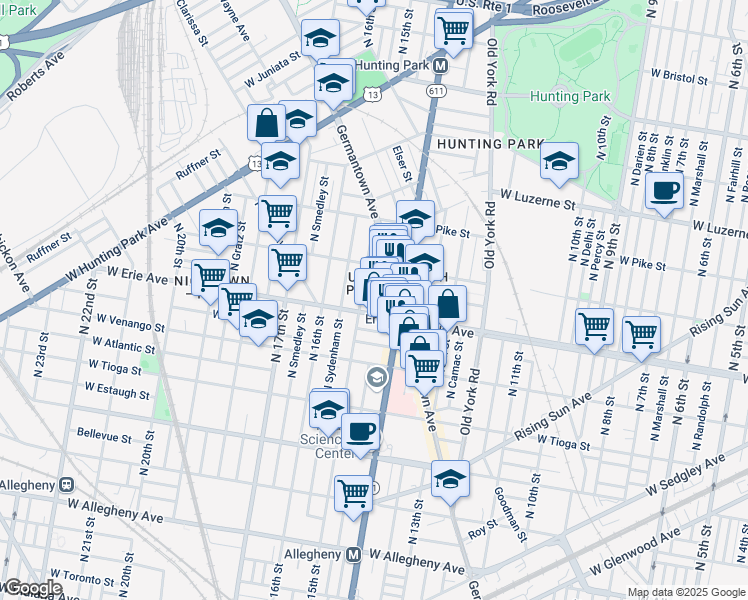 map of restaurants, bars, coffee shops, grocery stores, and more near 3712 North Carlisle Street in Philadelphia