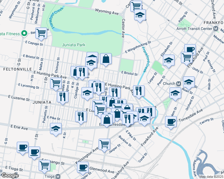 map of restaurants, bars, coffee shops, grocery stores, and more near 4153 Markland Street in Philadelphia