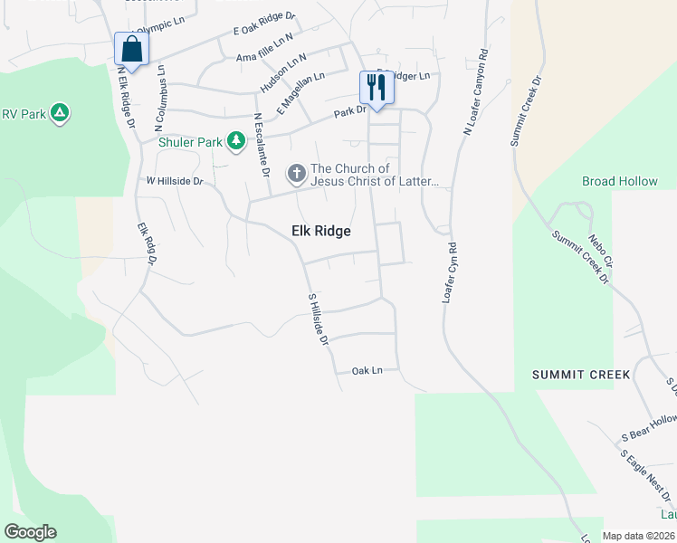 map of restaurants, bars, coffee shops, grocery stores, and more near 247 Cody Circle in Elk Ridge