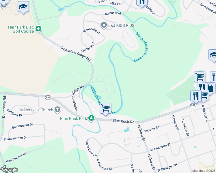map of restaurants, bars, coffee shops, grocery stores, and more near 40 Cedar Court in Lancaster