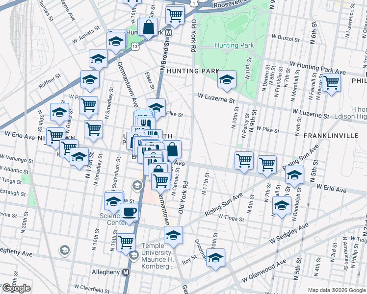 map of restaurants, bars, coffee shops, grocery stores, and more near 1230 West Airdrie Street in Philadelphia