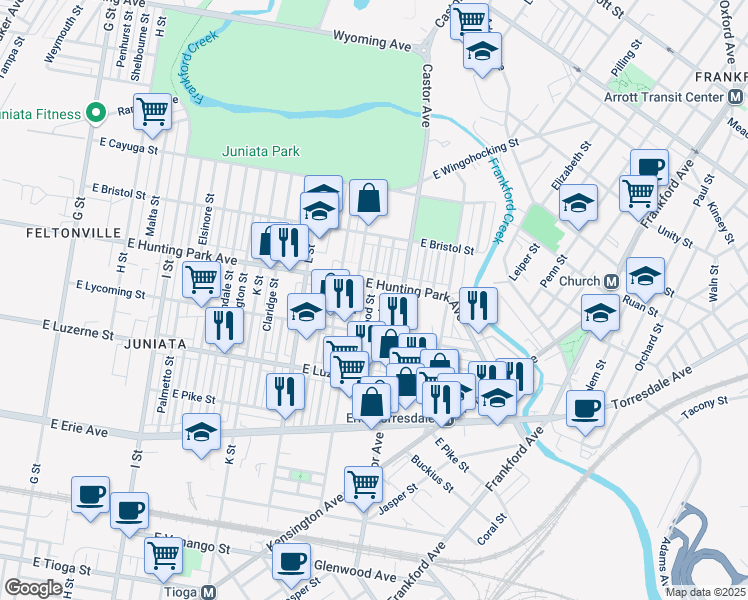 map of restaurants, bars, coffee shops, grocery stores, and more near 4132 Markland Street in Philadelphia