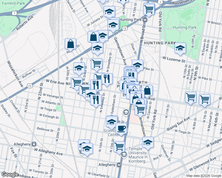 map of restaurants, bars, coffee shops, grocery stores, and more near in Philadelphia