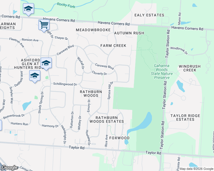 map of restaurants, bars, coffee shops, grocery stores, and more near 324 Howland Drive in Columbus