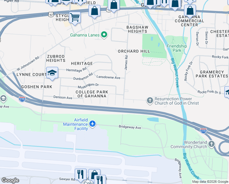 map of restaurants, bars, coffee shops, grocery stores, and more near 406 Clemson Street in Columbus