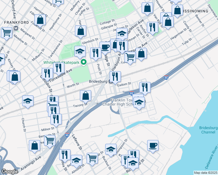 map of restaurants, bars, coffee shops, grocery stores, and more near 2224 Granite Street in Philadelphia