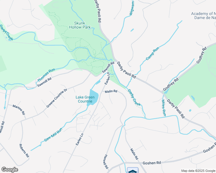 map of restaurants, bars, coffee shops, grocery stores, and more near 2 Earles Lane in Newtown Square