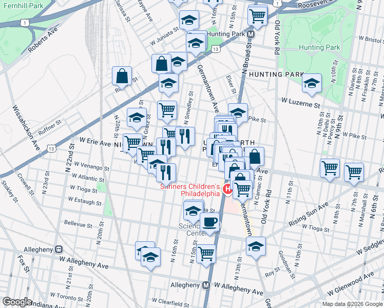 map of restaurants, bars, coffee shops, grocery stores, and more near in Philadelphia