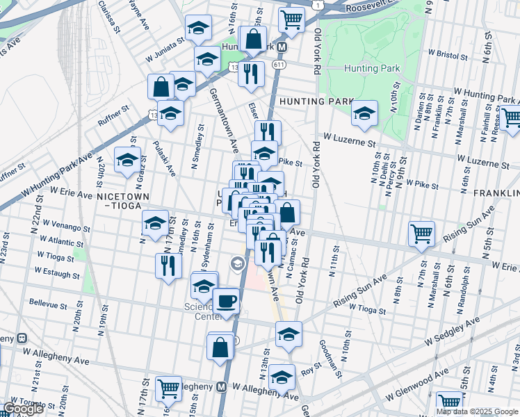 map of restaurants, bars, coffee shops, grocery stores, and more near in Philadelphia