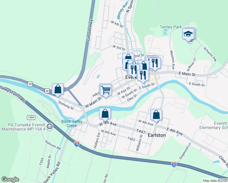map of restaurants, bars, coffee shops, grocery stores, and more near 250 West Main Street in Everett