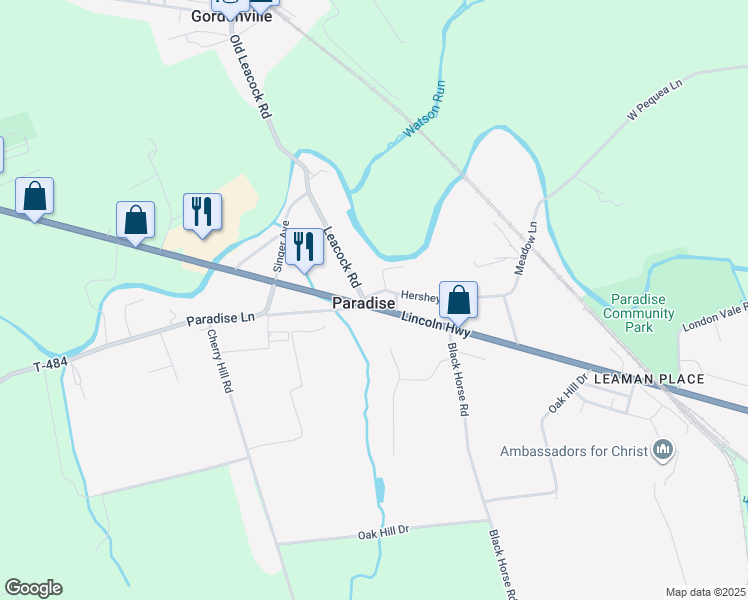 map of restaurants, bars, coffee shops, grocery stores, and more near 3119 Lincoln Highway East in Paradise